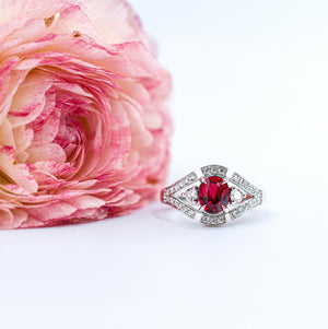Oval cut ruby side Diamond rings brisbane australia unique design