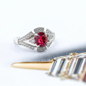 Oval cut ruby side Diamond rings brisbane australia unique design