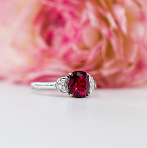 Cushion cut Ruby three stone diamond rings perth wholesale price