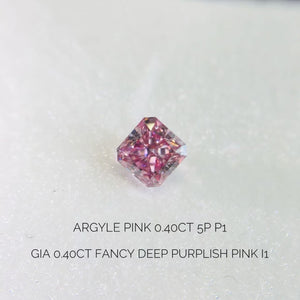 0.4ct Radiant Cut 5P Fancy Deep Purplish Pink Certified Australian Pink Diamond, ARG42
