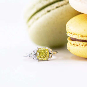 Cushion cut fancy yellow diamond side stone rings sydney best price