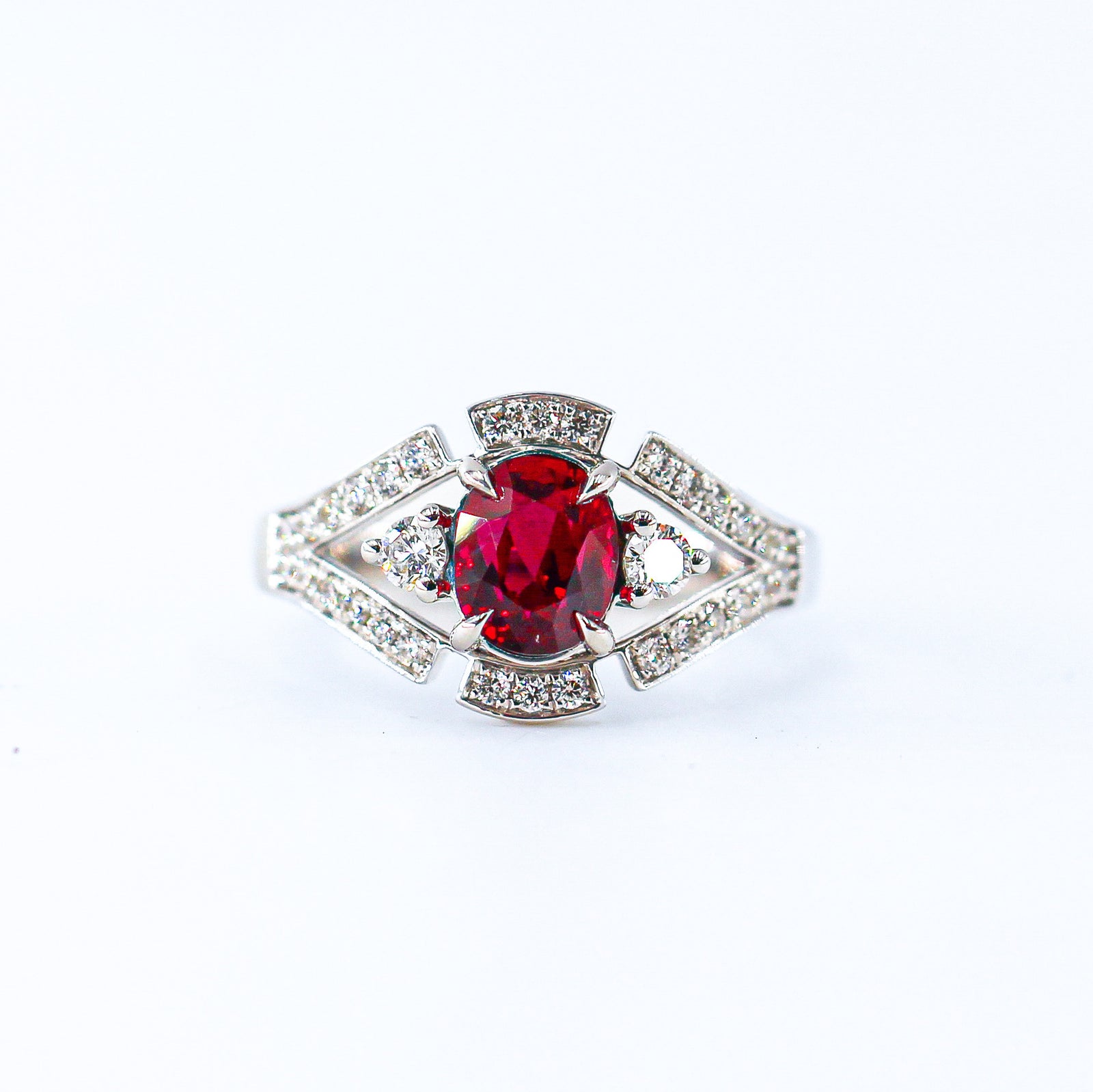 Oval cut ruby side Diamond rings brisbane australia unique design