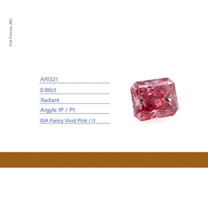 0.96ct Radiant shape 1P FancyVivid Pink Certified Australian Pink Diamond,ARG21