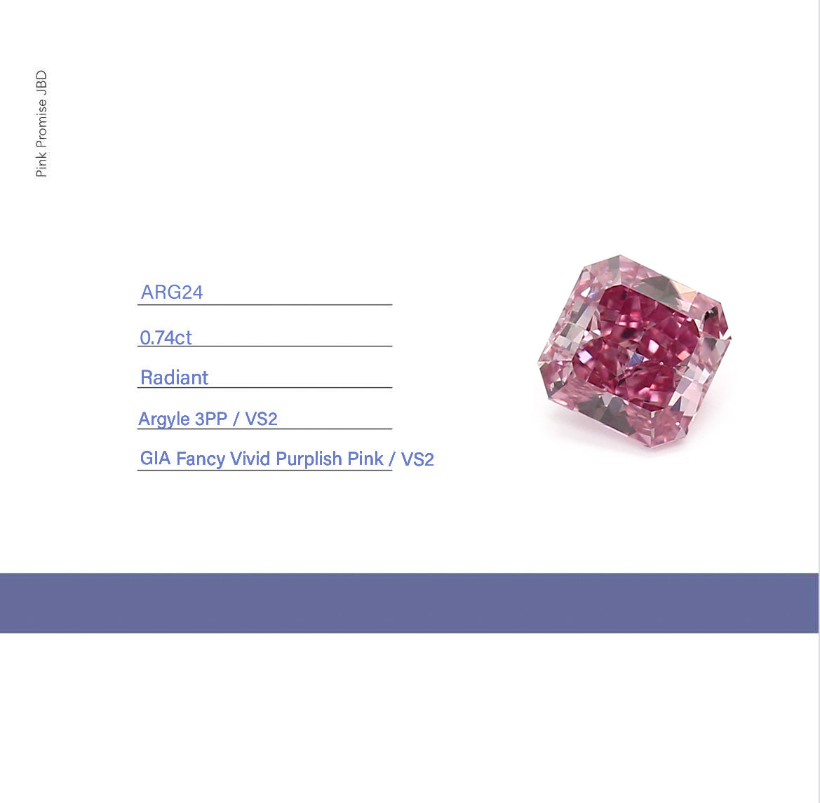 0.74ct Radiant shape 3PP Fancy Vivid Purplish Pink Certified Australian Pink Diamond, ARG24