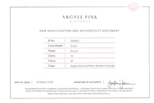 0.41ct Round shape 4P Fancy Intense Purplish Pink Certified Australian Pink Diamond, ARG33