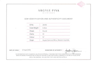 0.45ct Round shape 4PP Fancy Intense Purplish Pink Certified Australian Pink Diamond, ARG32