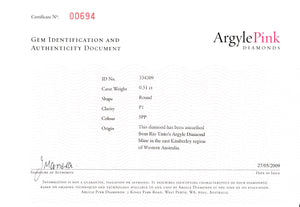 0.51ct Round shape 5PP Fancy Intense Purplish Pink Certified Austrlian Pink Diamond, ARG30