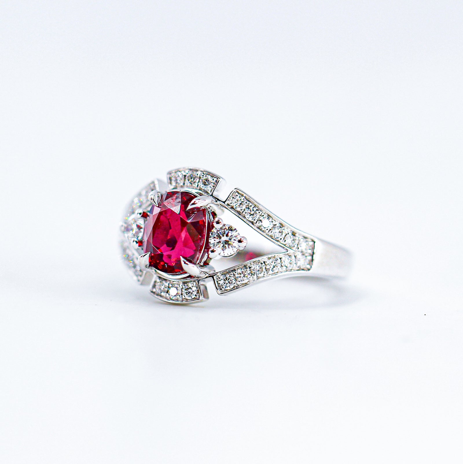 Oval cut ruby side Diamond rings brisbane australia unique design