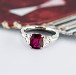Cushion cut Ruby three stone diamond rings perth wholesale price
