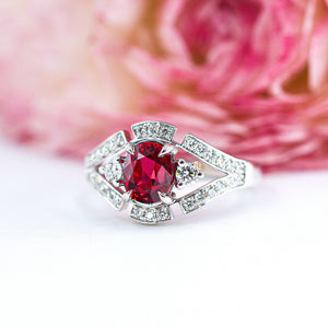 Oval cut ruby side Diamond rings brisbane australia unique design
