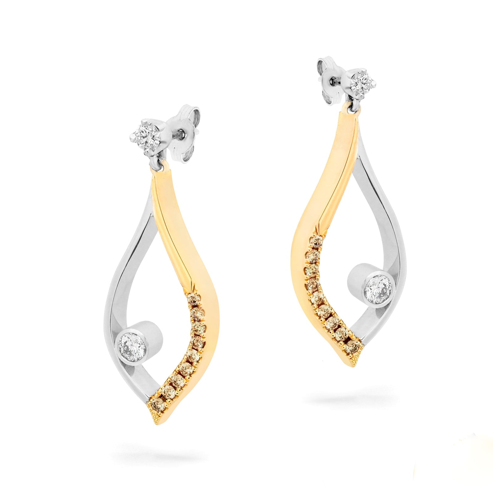 Australian Champagne and White Diamond Wave Earring - EDJE017A