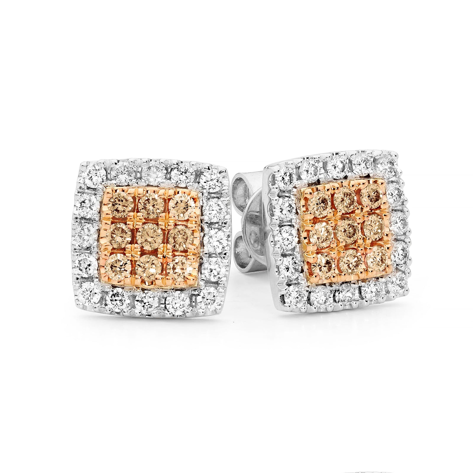 Square Australian Champagne and White Diamond Stud Earring - EDJE028/016