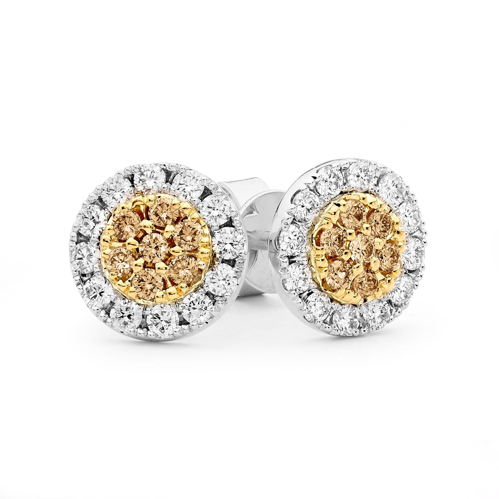 Round Australian Champagne and White Diamond Stud Earring - EDJE029