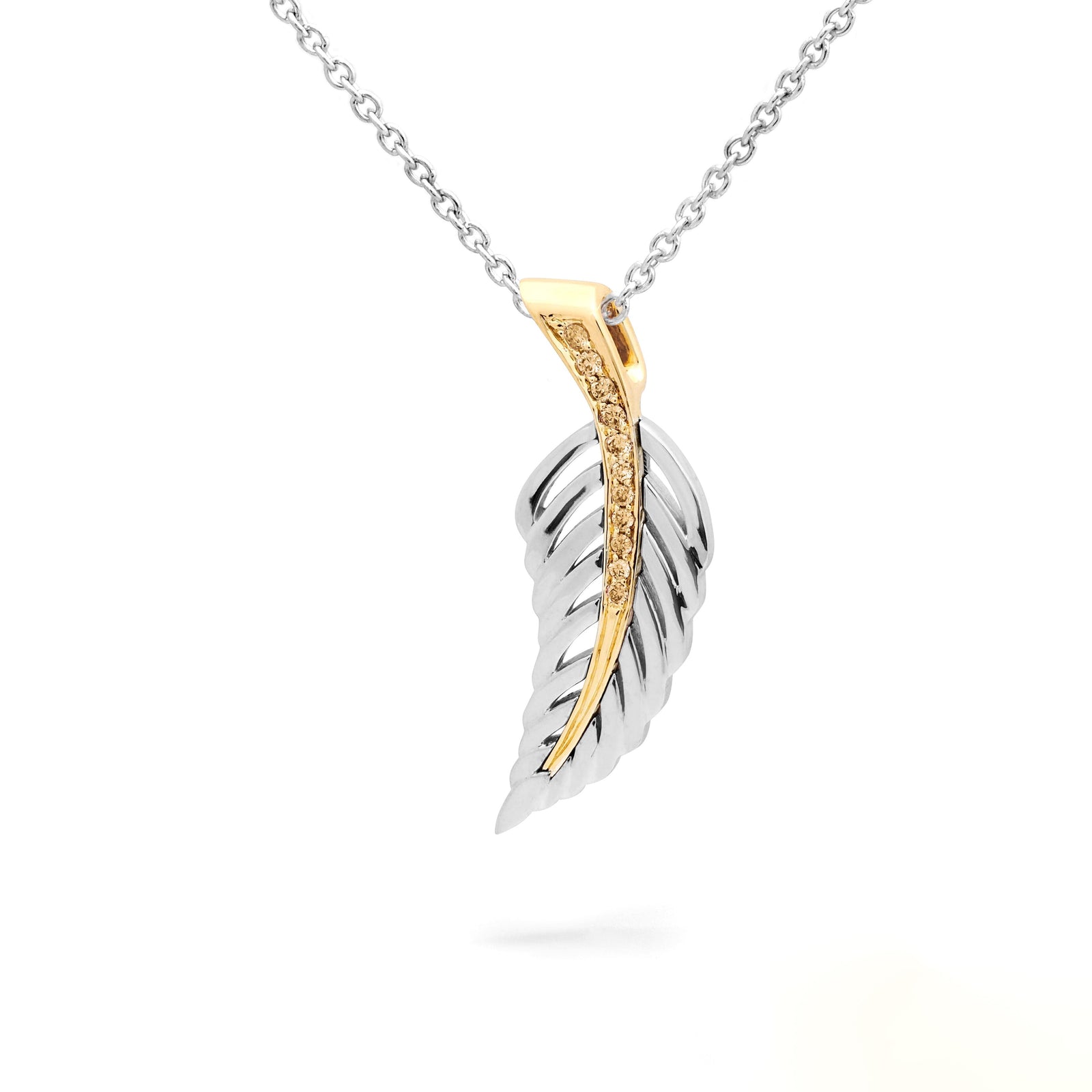 Feather-Inspired Champagne Diamond Pendant - EDJP015
