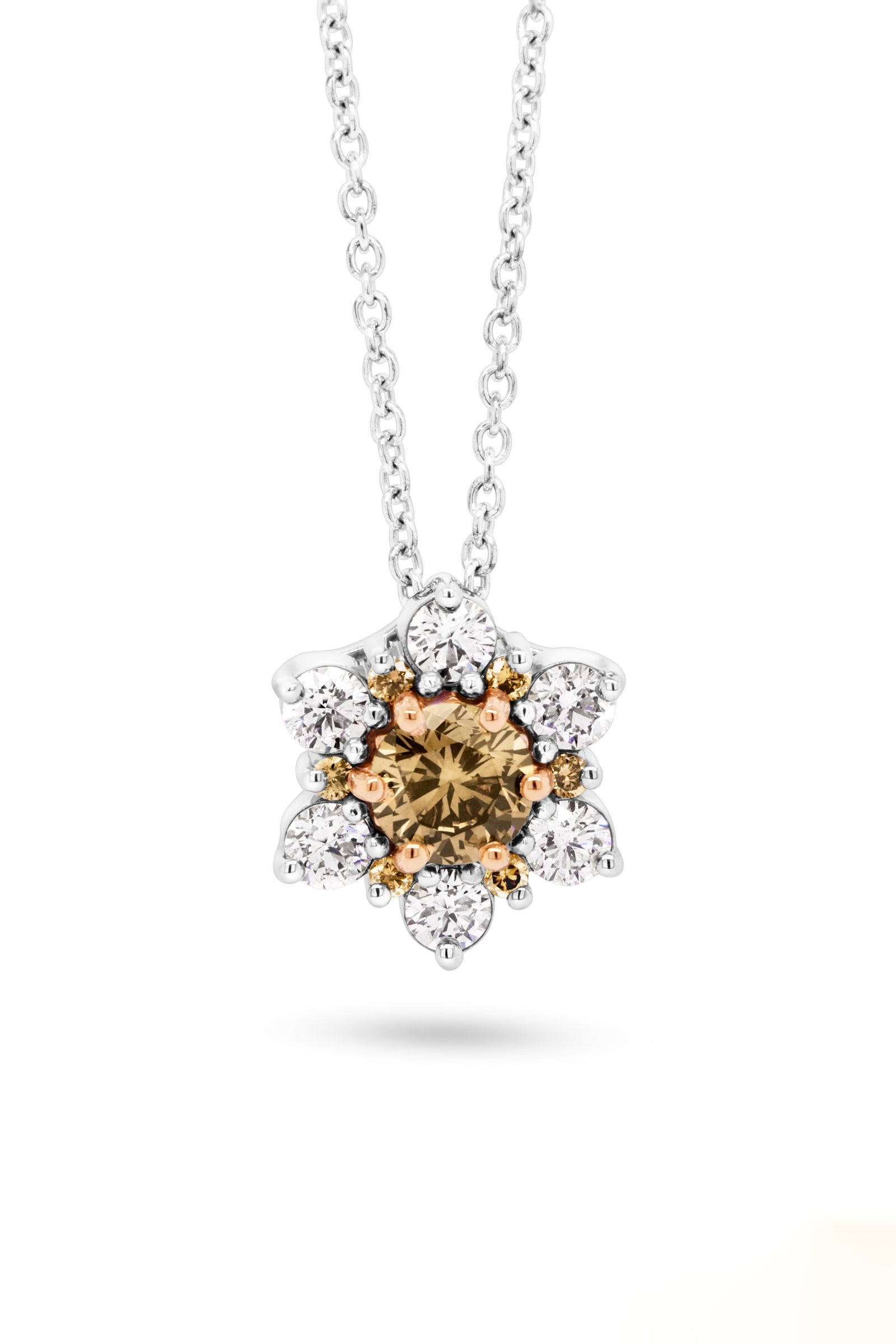 Australian Champagne Diamond Flower Pendant - EDJP030/004