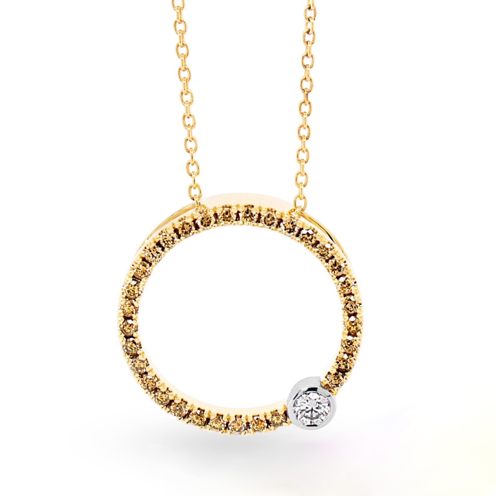 Australian Champagne Diamond Halo Circle Pendant - EDJP036