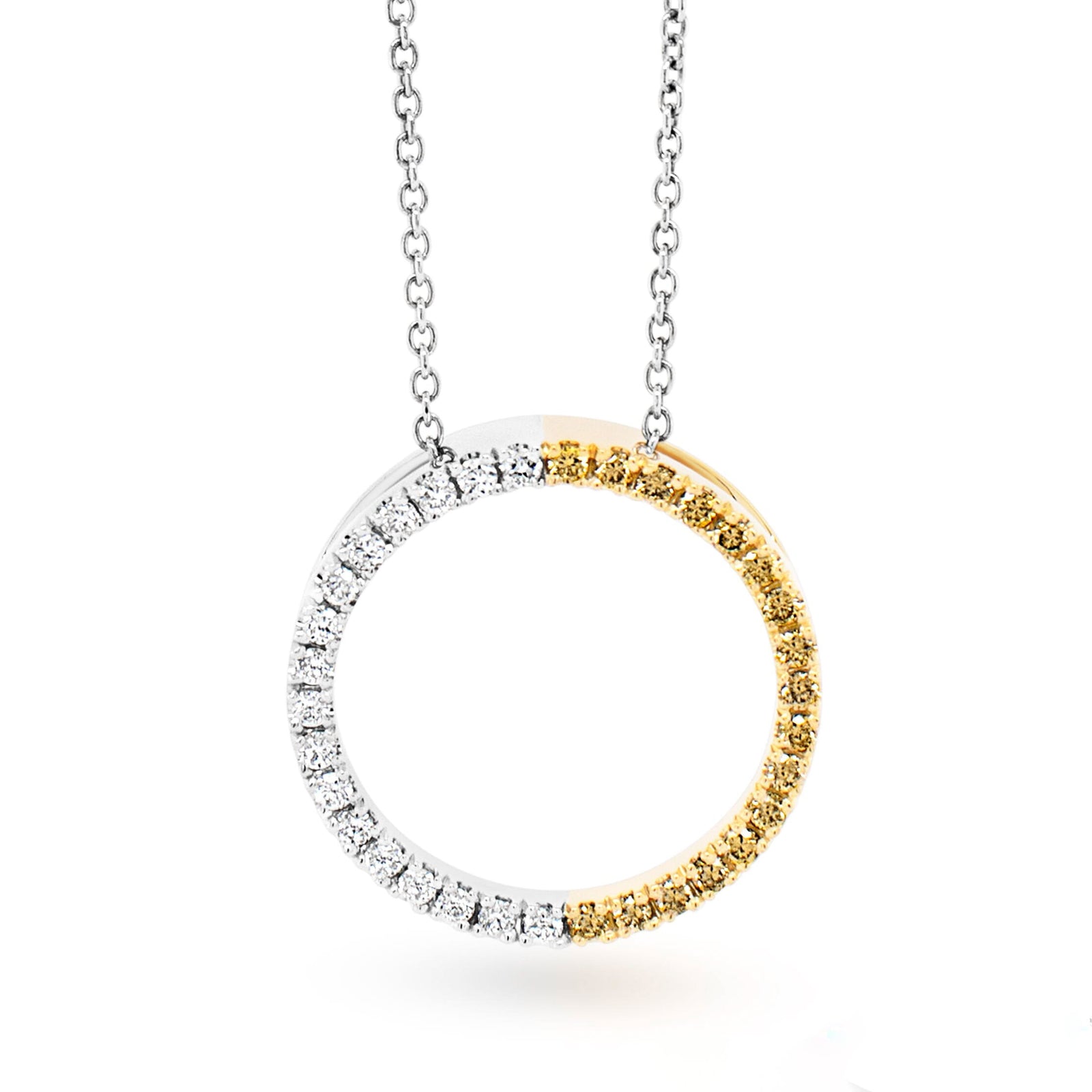 Australian Champagne Diamond and Australian White Diamond Halo Circle Pendant - EDJP043Y/024