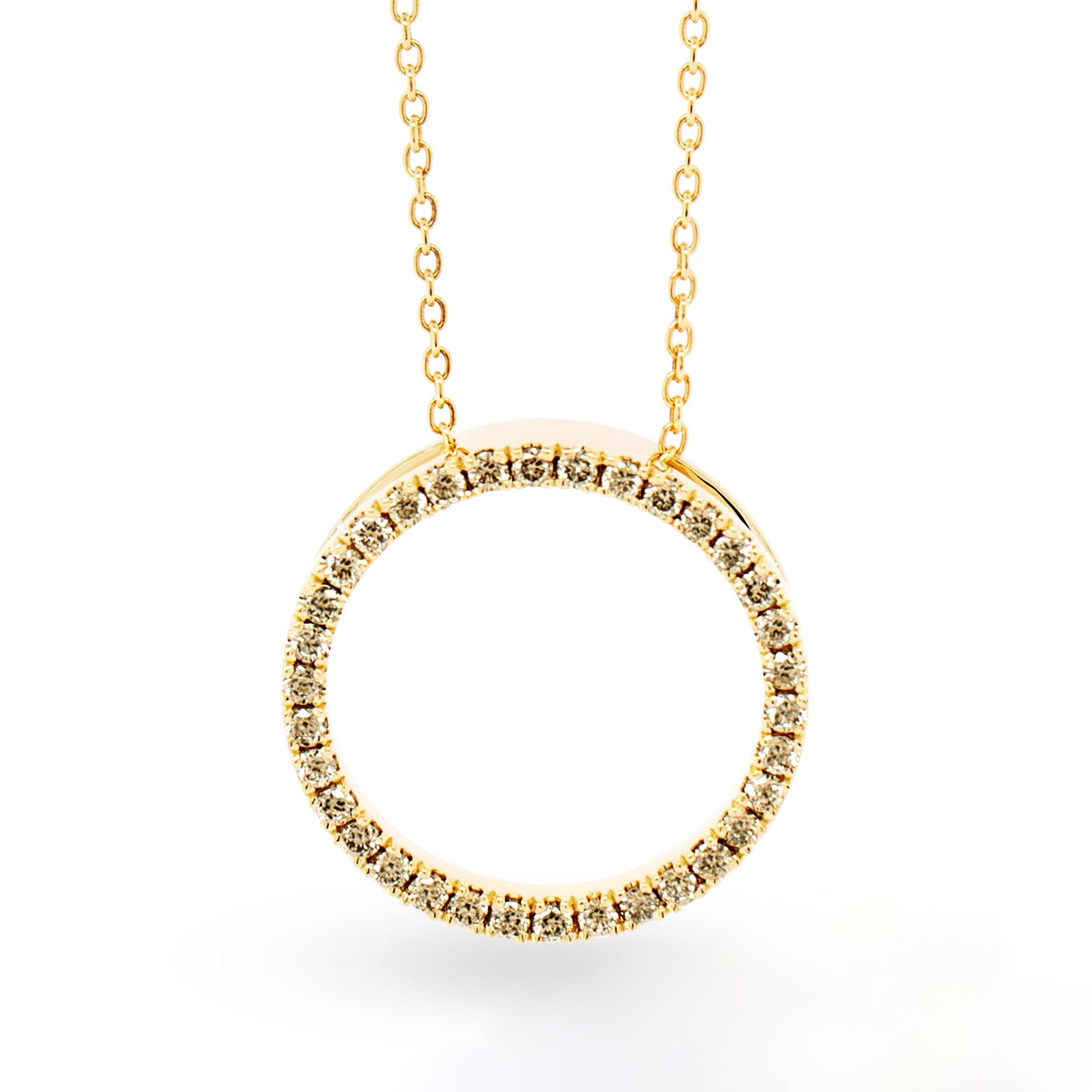 Australian Champagne Diamond Halo Circle Pendant - EDJP043Y