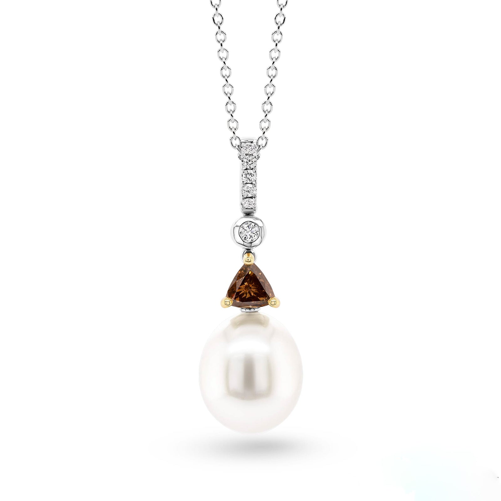 Australian South Sea Pearl Pendant with Champagne and White Diamond - EDJP071/003