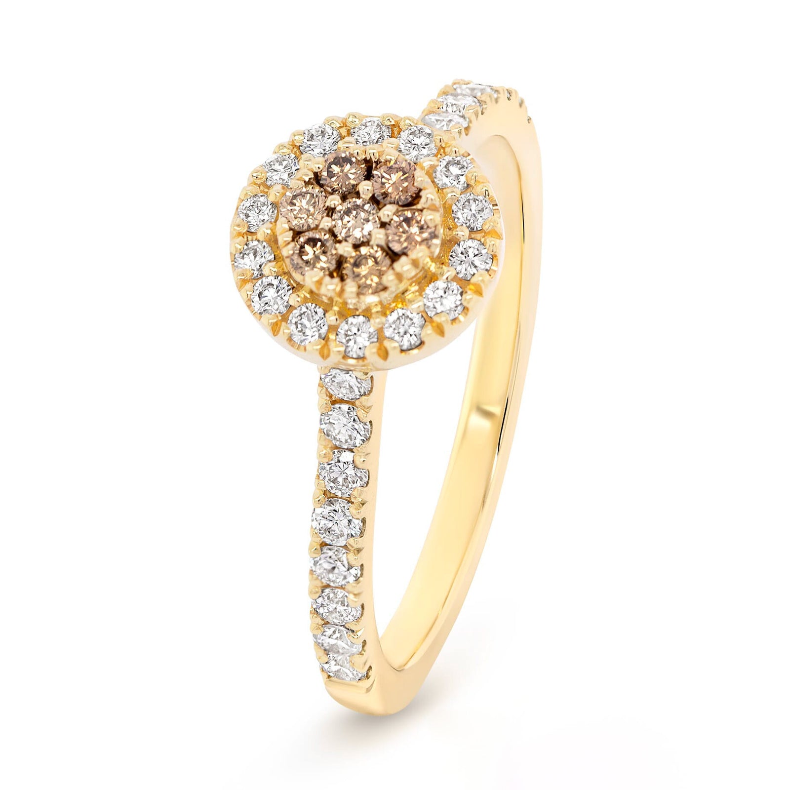 Yellow Gold White and Champagne Diamond Cluster Ring - EDJR003