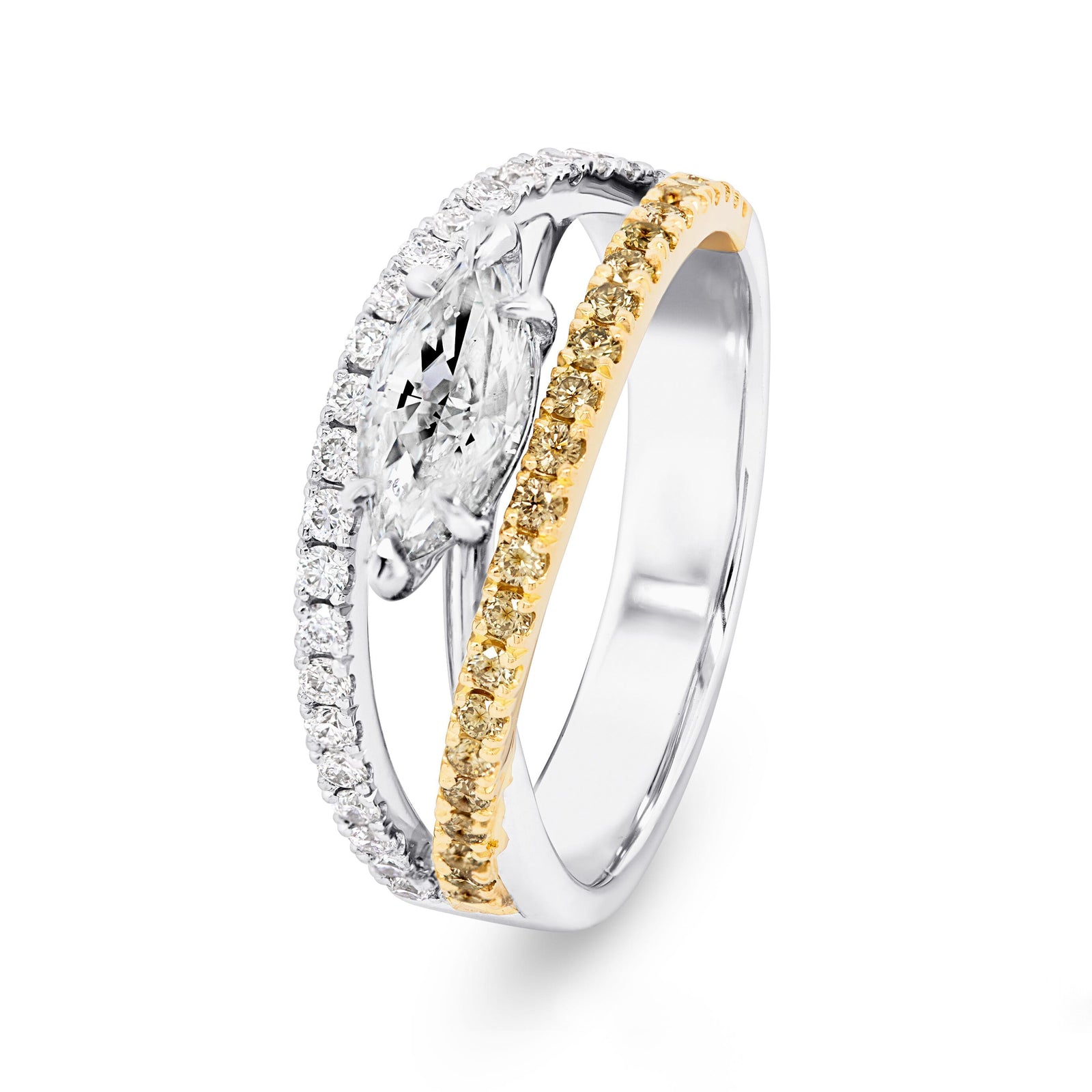 Marquise-Cut White and Champagne Diamond Ring - EDJR008/106