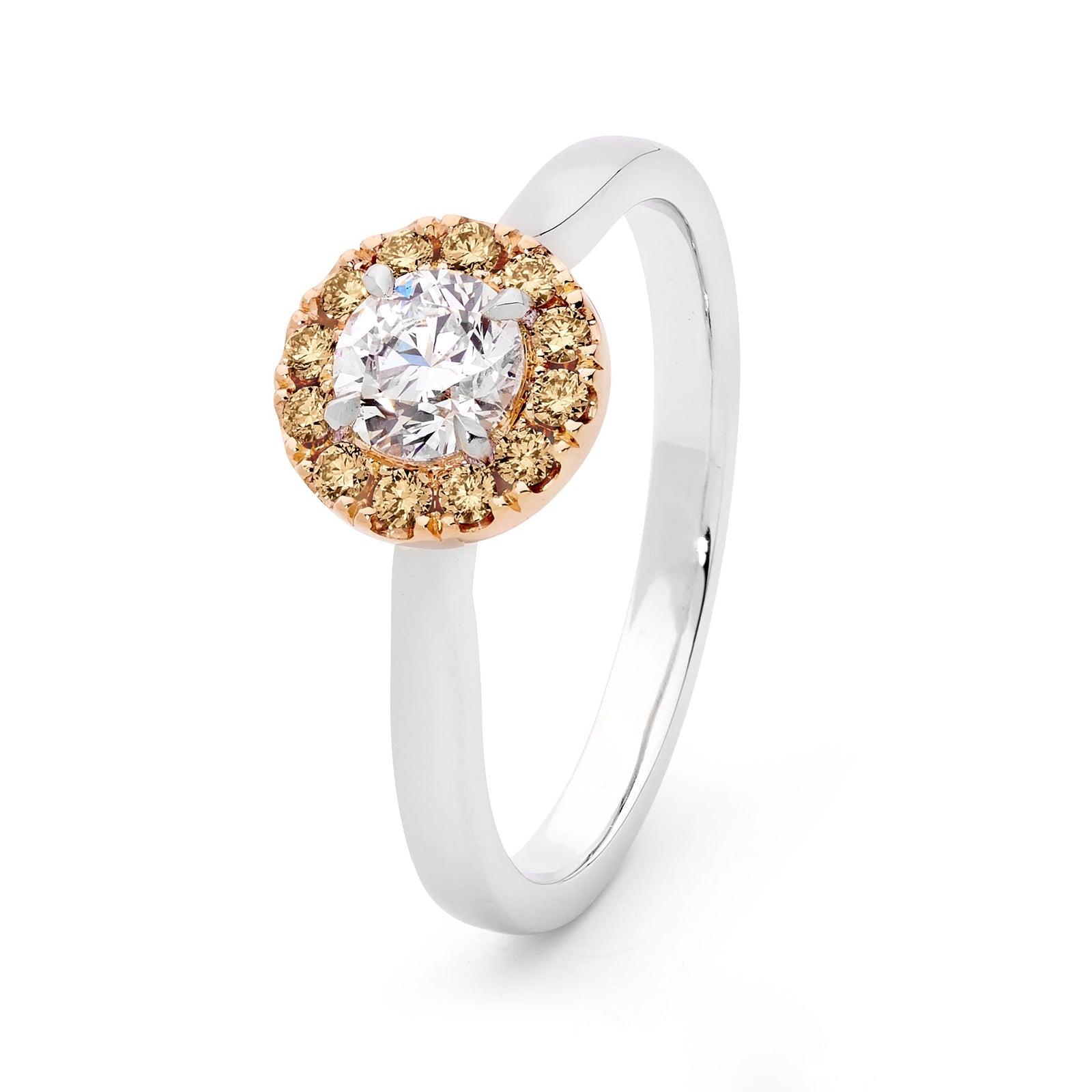 White and Champagne Diamond Halo Ring - EDJR019/013