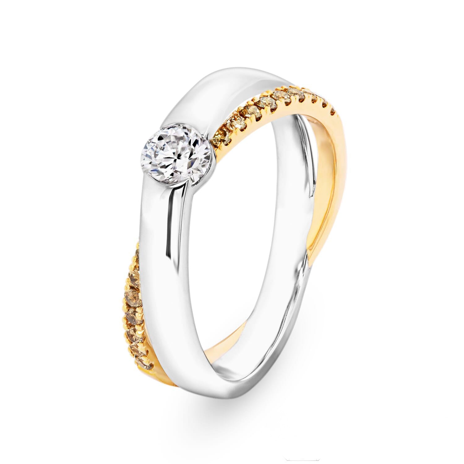 White and Champagne Diamond Two-Tone Bezel Ring - EDJR033