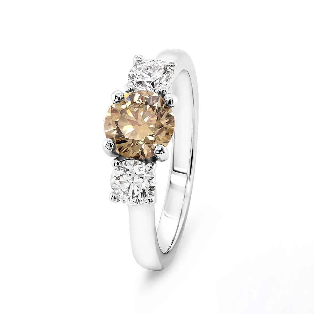 White and Champagne Diamond Three-Stone Ring - EDJR057