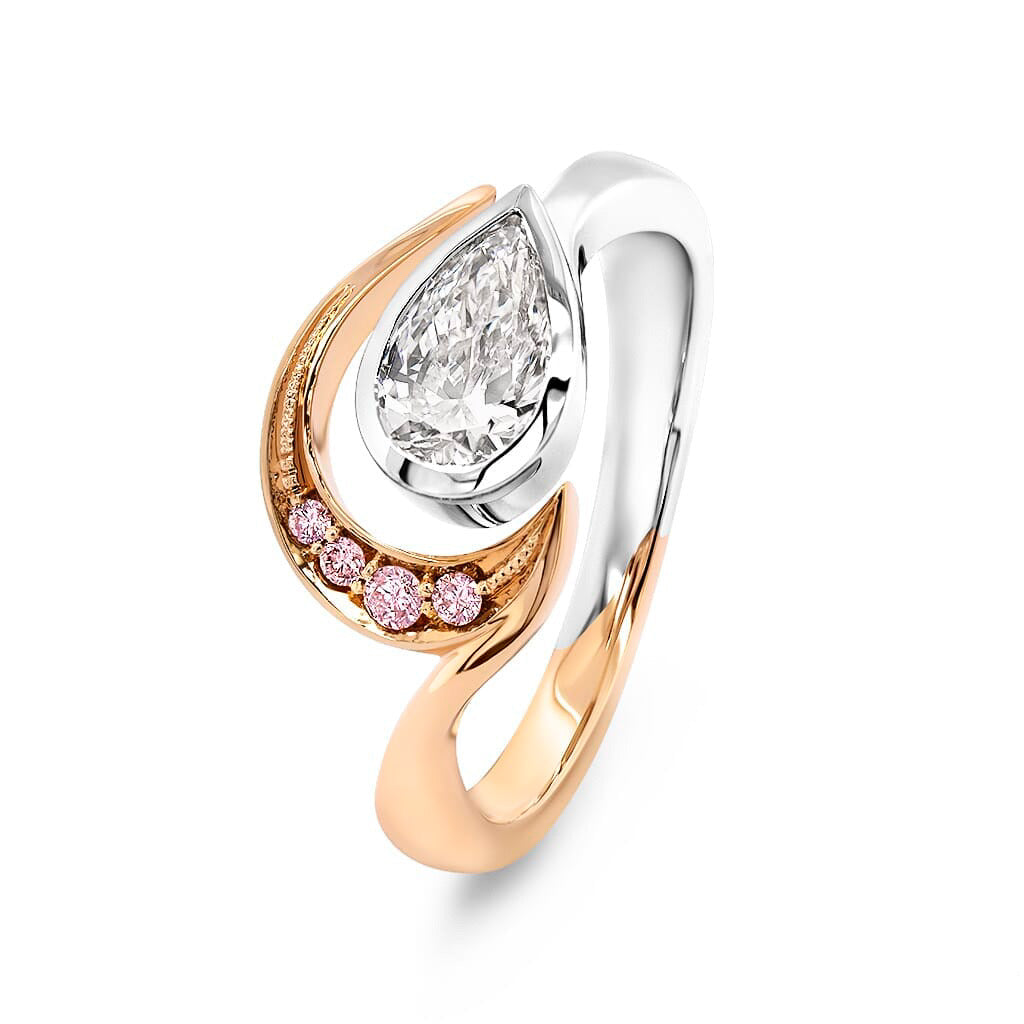 Pear-Shaped White Diamond and Australian Pink Diamond Halo Ring - EDJR071/001