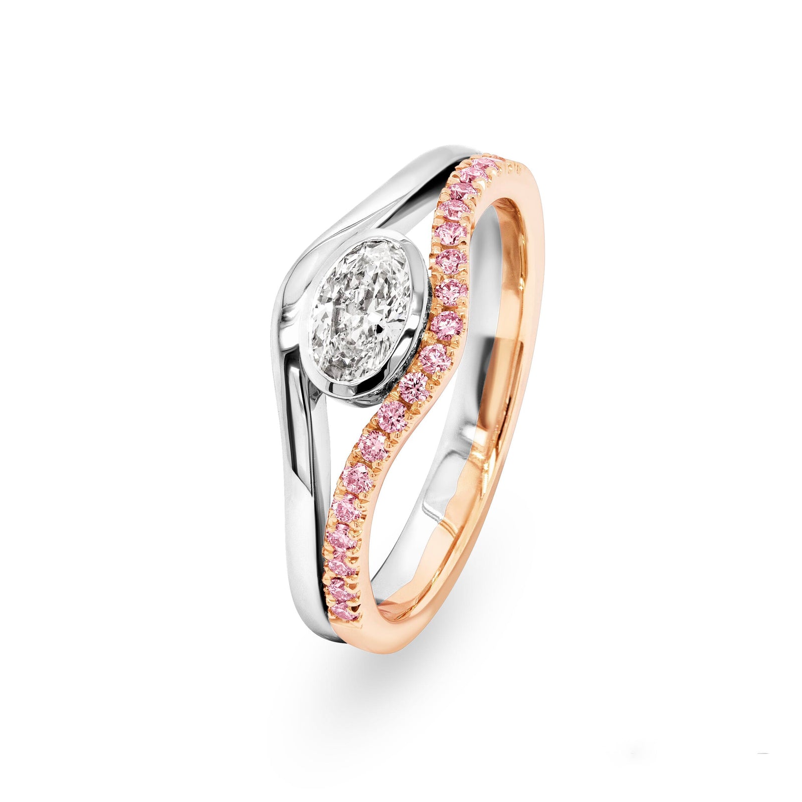 Oval White Diamond and Australian Pink Diamond Two-Tone Ring - EDJR075/001