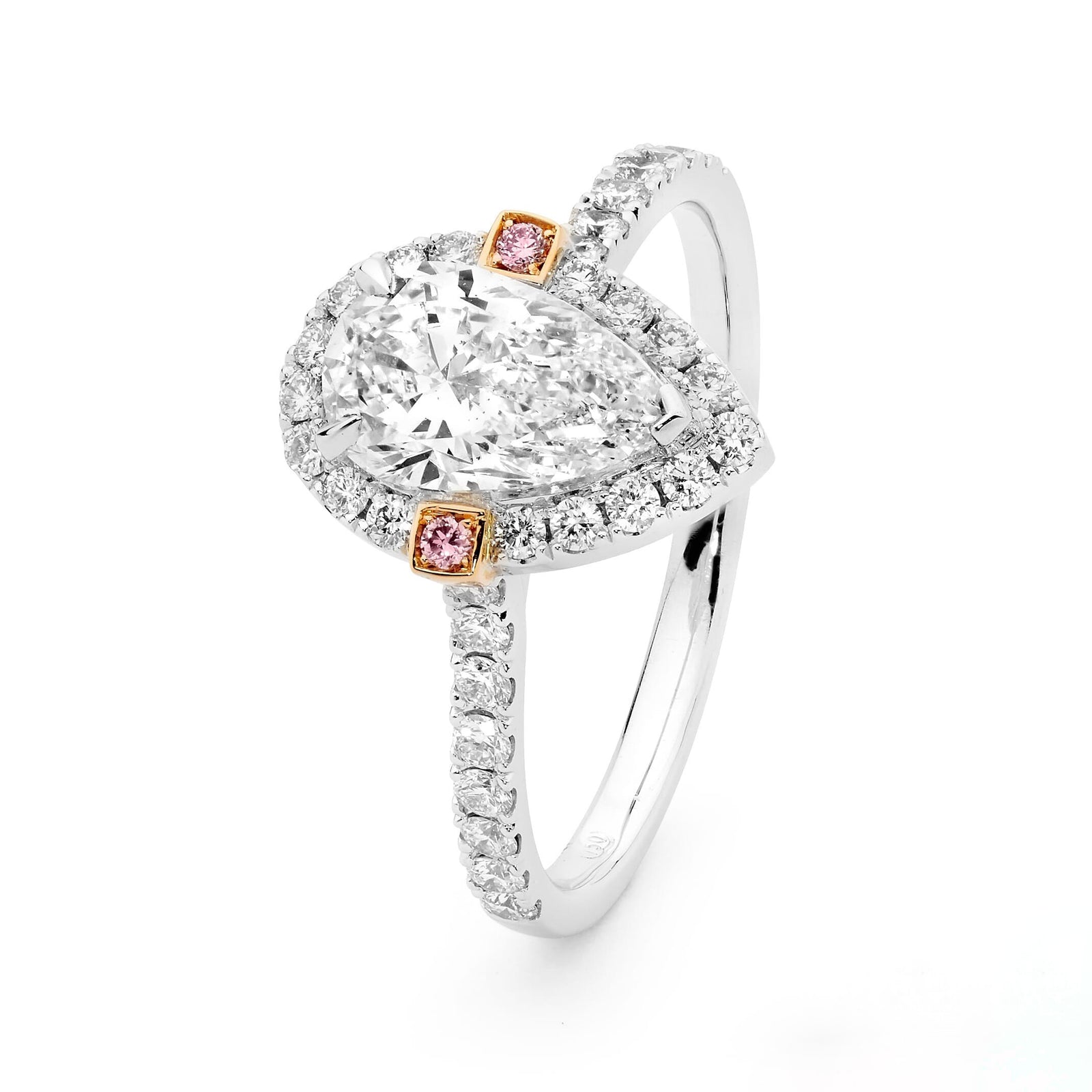 White Diamond Pear-Cut with Australian Pink Diamond Accents Ring- EDJRBRIGITTEDEUX/008