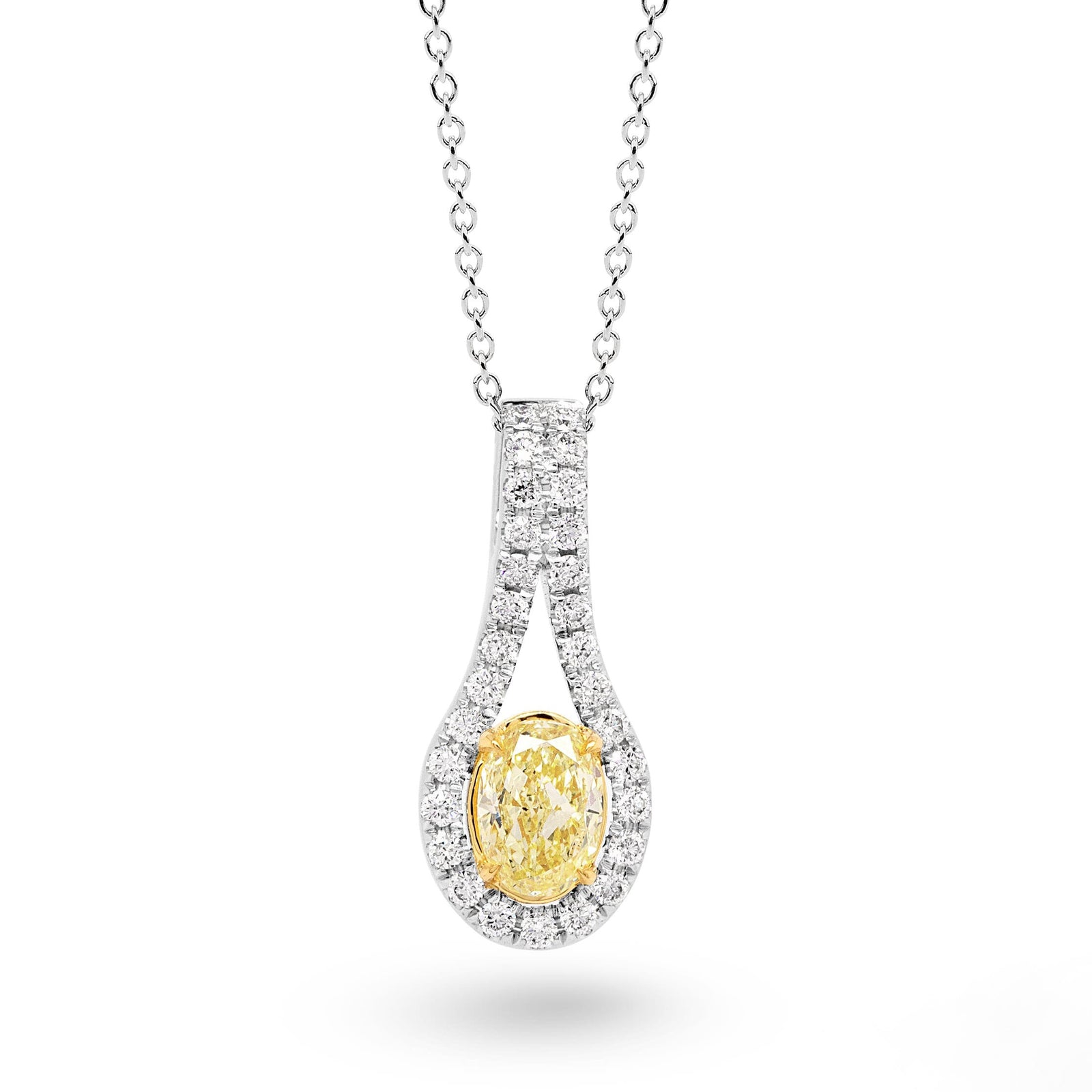 Australian Yellow Diamond and White Diamond Halo Pendant - EDJP059/003