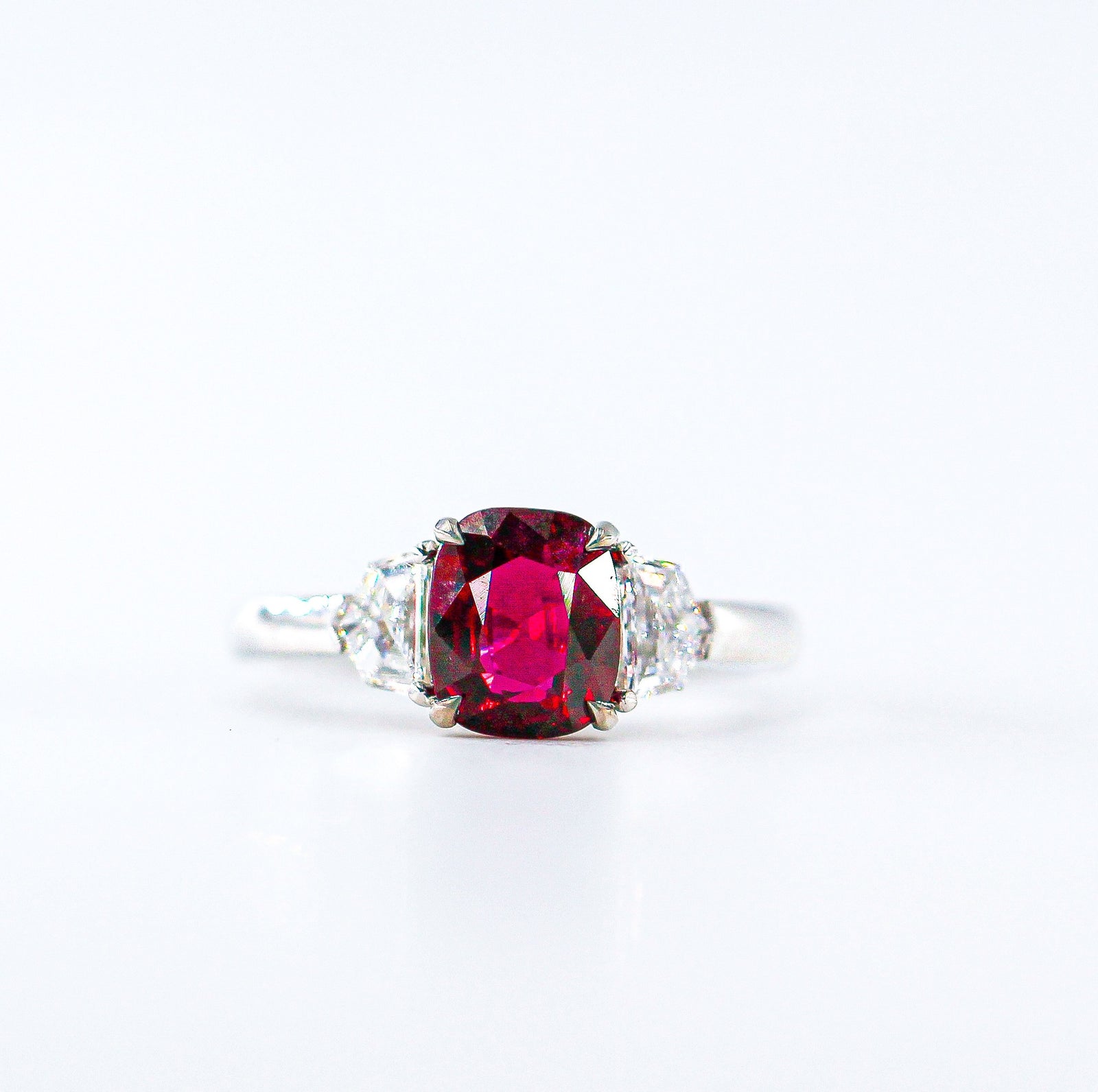 Cushion cut Ruby three stone diamond rings perth wholesale price