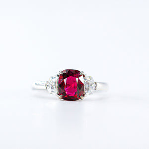 Cushion cut Ruby three stone diamond rings perth wholesale price