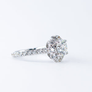 round brilliant cut diamond halo engagement rings  melbourne australia unique design