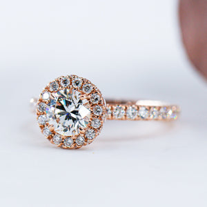 round brilliant cut diamond halo engagement rings melbourne custom design