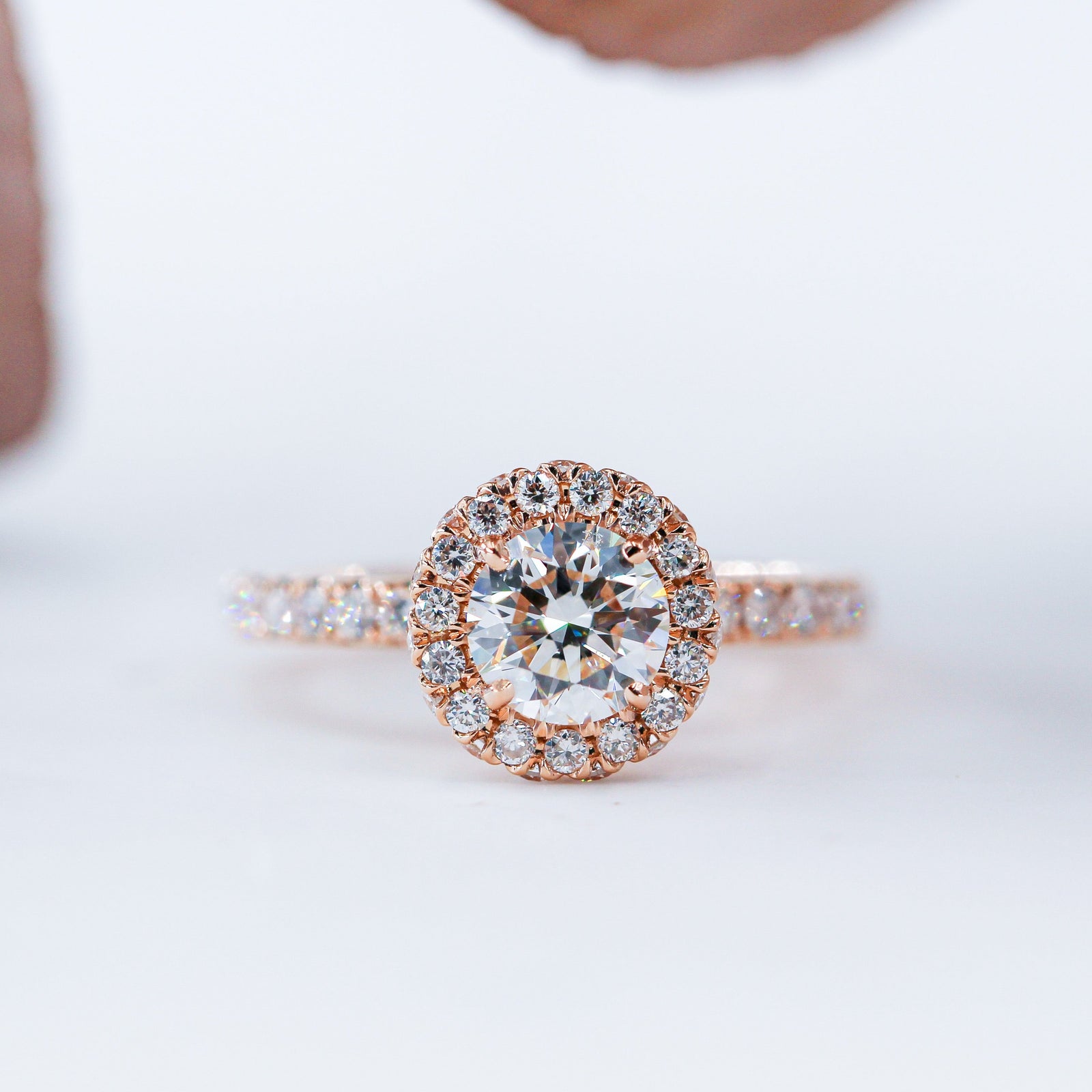 round brilliant cut diamond halo engagement rings melbourne custom design