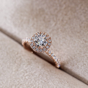 round brilliant cut diamond halo engagement rings melbourne custom design