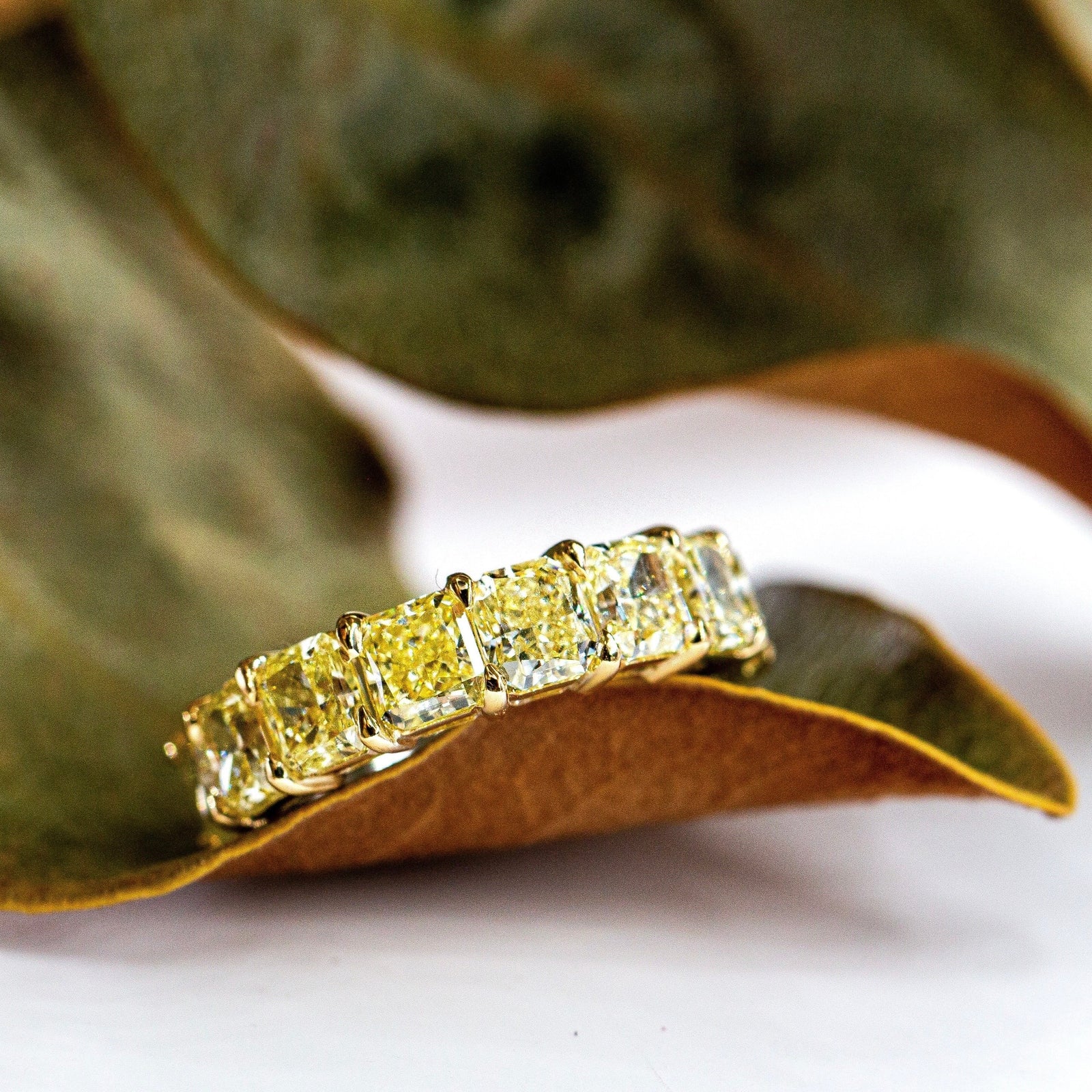 Radiant Cut Fancy Yellow Diamond Eternity Rings Perth in stock