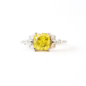 Cushion cut fancy yellow diamond side stone rings sydney best price