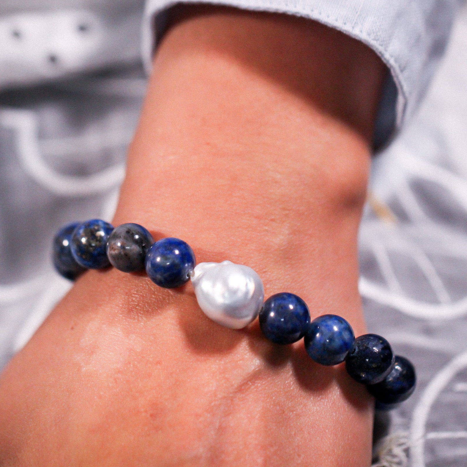 Australian South Sea Pearl and Lapis Bracelet - A053BC GEM