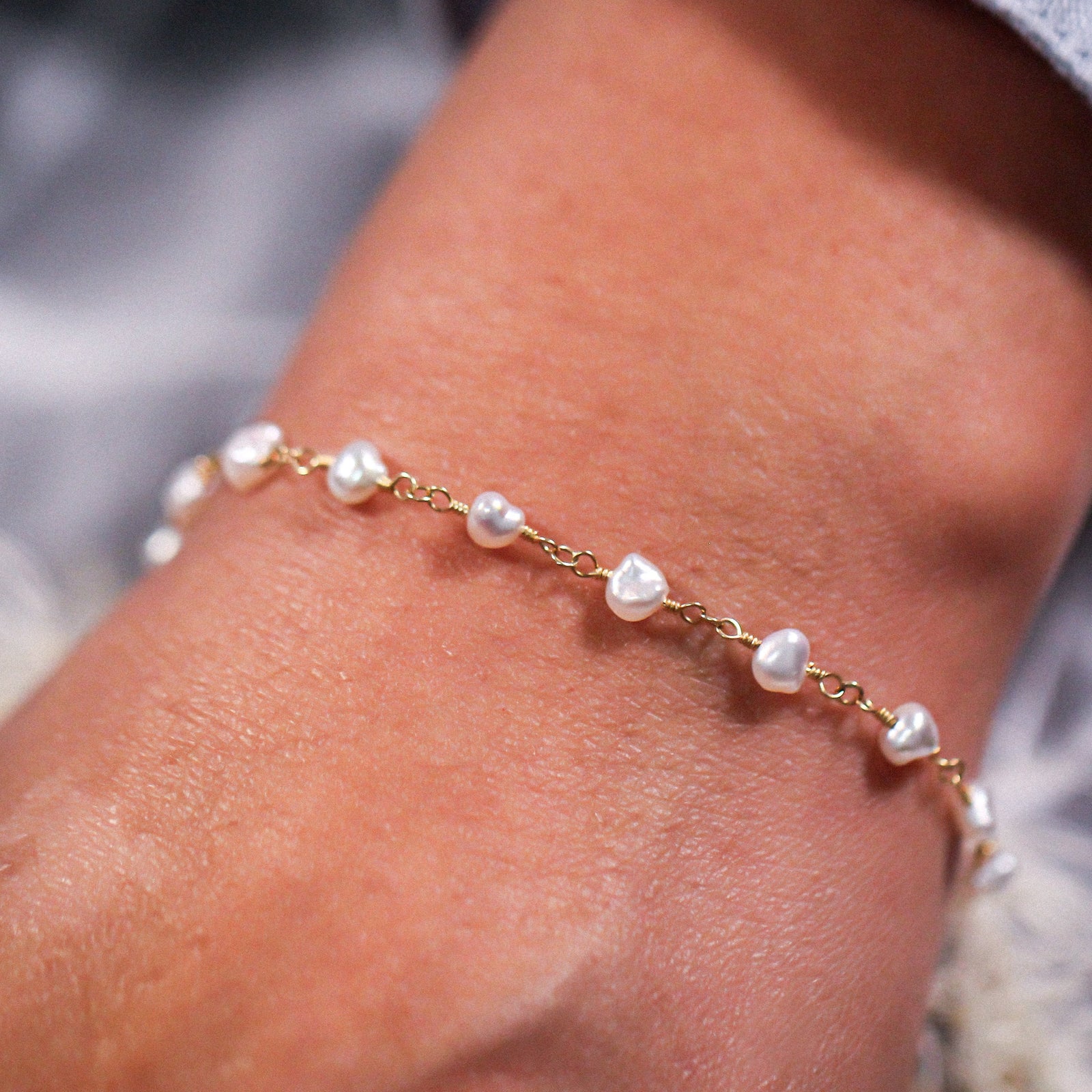 Keshi Australian South Sea Pearl Chain Bracelet - yellow gold
