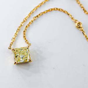 Radiant cut Fancy Intense Yellow Diamond Solitaire Pendants Sydney Vitage style
