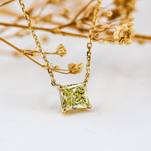 Radiant cut Fancy Intense Yellow Diamond Solitaire Pendants Sydney Vitage style