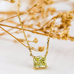 Radiant cut Fancy Intense Yellow Diamond Solitaire Pendants Sydney Vitage style