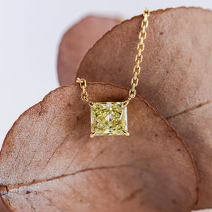 Radiant cut Fancy Intense Yellow Diamond Solitaire Pendants Sydney Vitage style