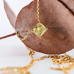 Radiant cut Fancy Intense Yellow Diamond Solitaire Pendants Sydney Vitage style