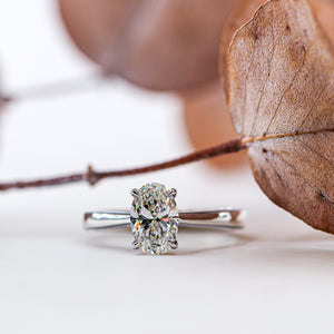 Oval Cut Solitaire Diamond Engagement Ring with Four Claws in Reversed Tapered Shank Style - OVSOR06