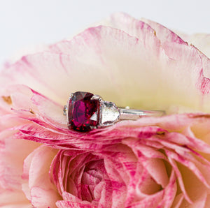 Cushion cut Ruby three stone diamond rings perth wholesale price