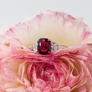 Cushion cut Ruby three stone diamond rings perth wholesale price